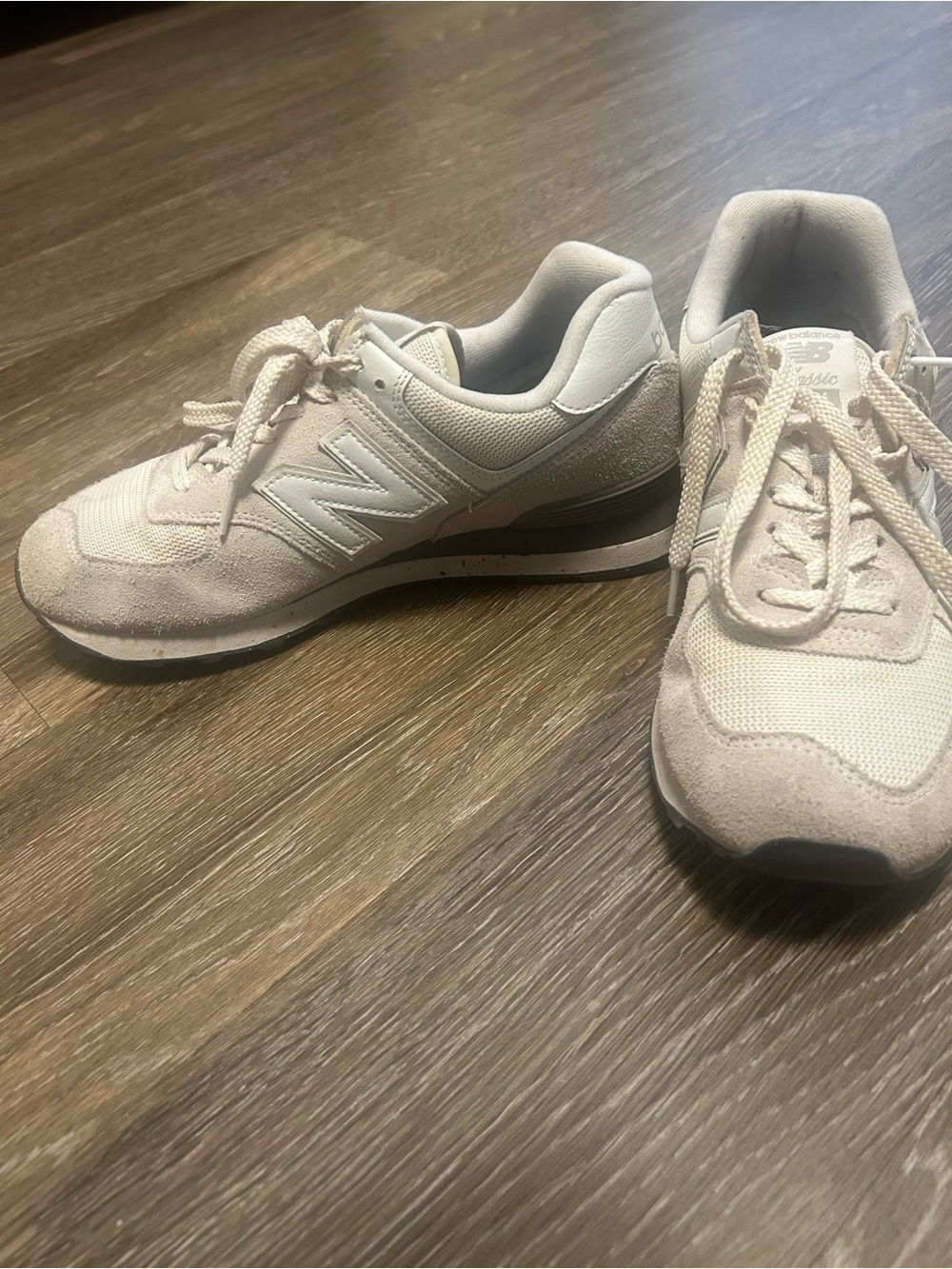 New Balance Women's Lace-Up Sneakers in Light Tan/Off-White